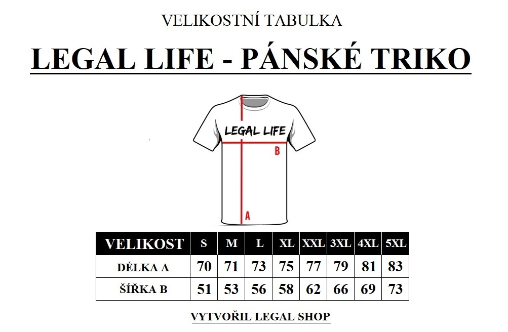 Velikostní tabulka Legal Life